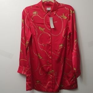 Chico's Cheetah & Chains L/S Tunic, Red, Size 0, NWT